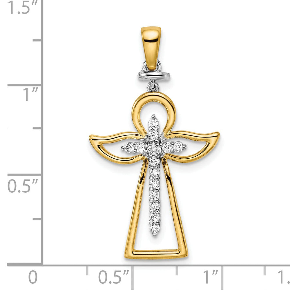 14k Two Tone Gold Polish Diamond 0.191-CT Angle Design Cross Pendant