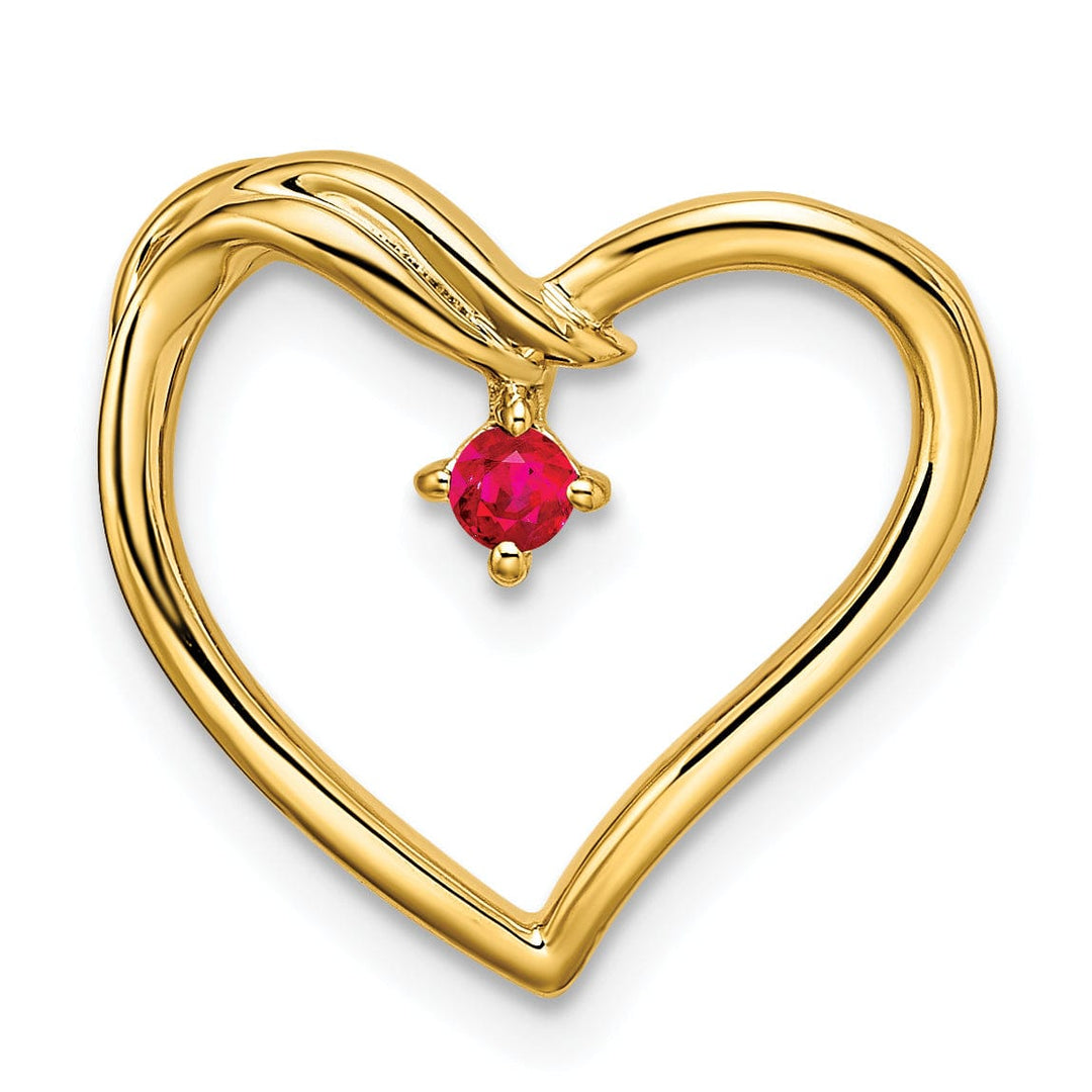14k Yellow Gold Polished Finish 0.05-CT Women's 0.05-CT Ruby Stone in Heart Design Chain Slide Pendant will not fit Omega chain