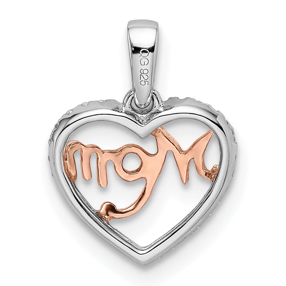 14k White Rose Gold 0.102-CT Diamond Mom Script in Heart Design Pendant