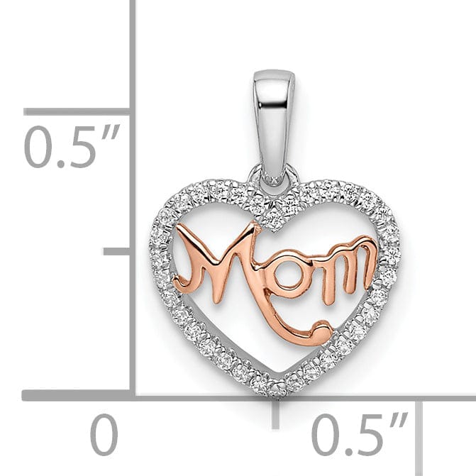 14k White Rose Gold 0.102-CT Diamond Mom Script in Heart Design Pendant