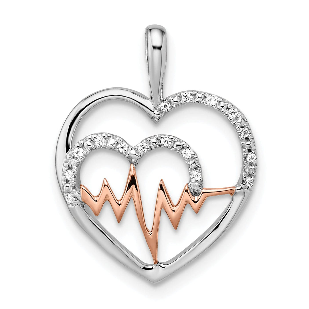 14k White, Rose Gold Polished Finish 0.048-CT Diamond Women's Heart in Heart Modern Fancy Design Charm Pendant