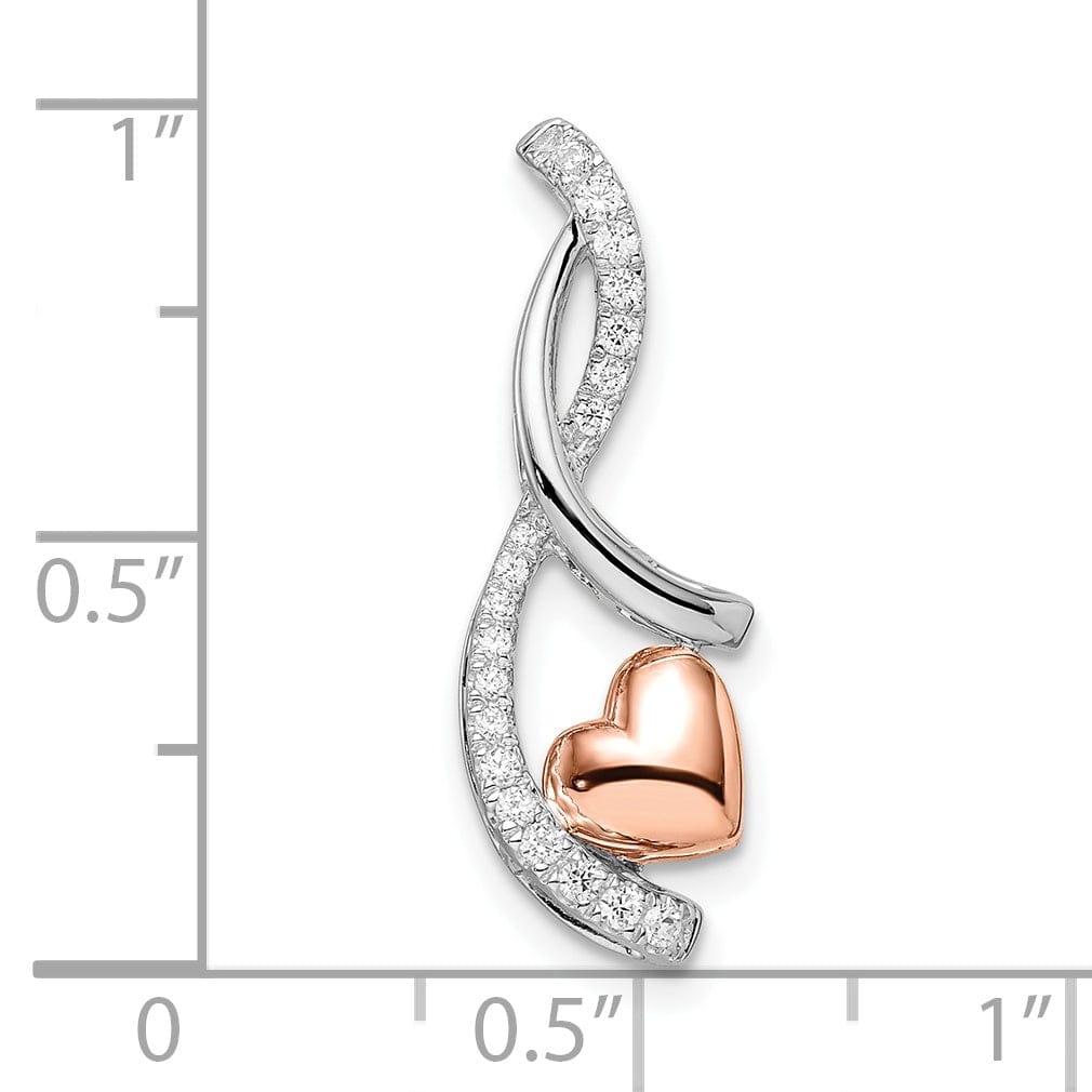 14k White and Rose Gold Heart with 0.15-CT Diamond Chain Slide