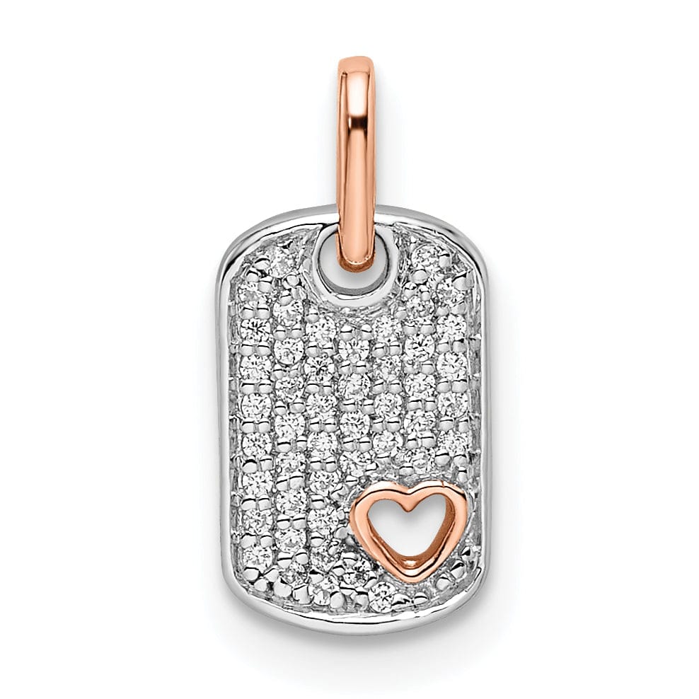 14k White and Rose Gold 0.138-CT Diamond Womens Dog Tag with Heart Pendant