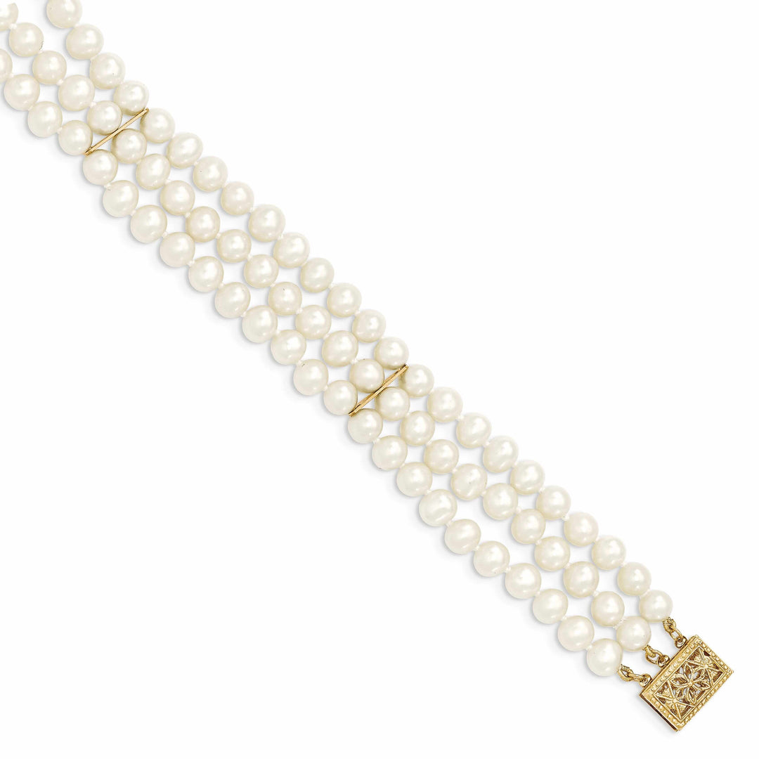 14k Gold 3 Strand Cultured Pearl Bracelet