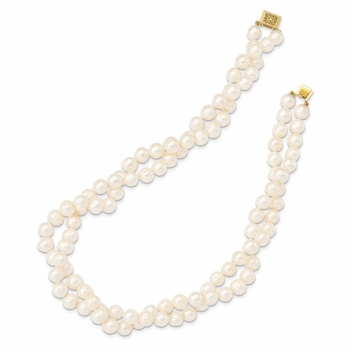 14k Gold 7.5-9MM 2 Strand Cultured Pearl Necklace