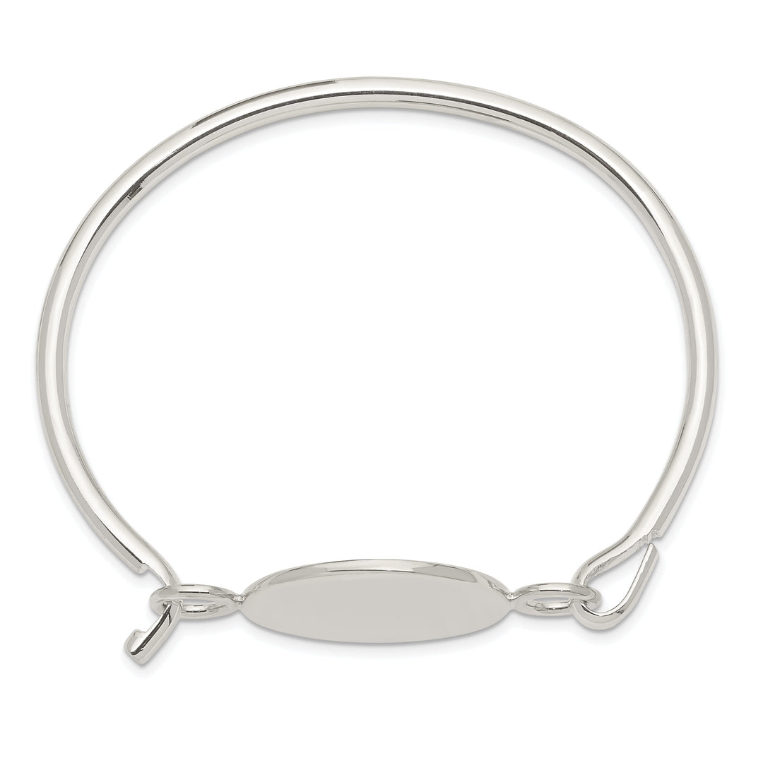Silver Bangle Flexible Round ID Plate Bracelet
