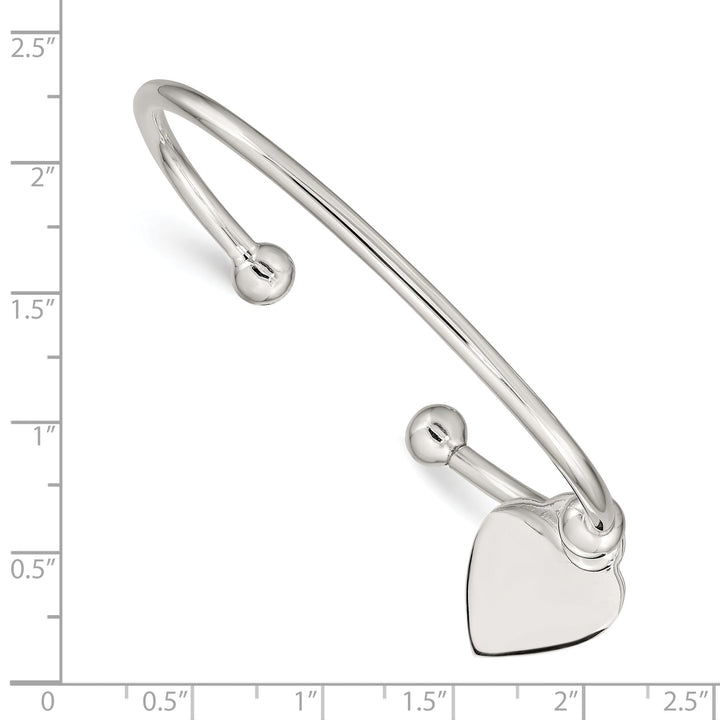 Silver Polished Engravable Heart Cuff Bangle