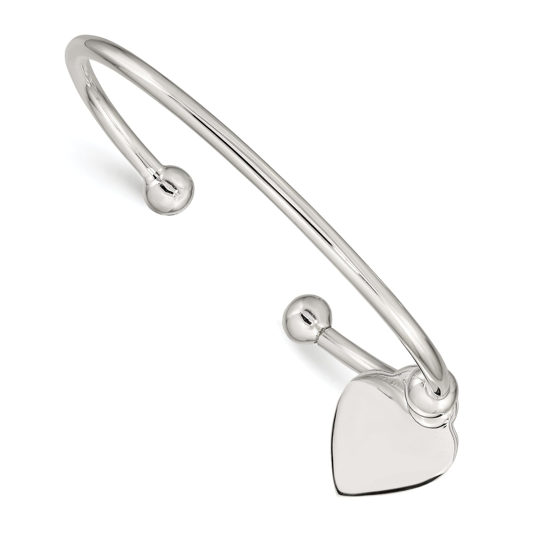 Silver Polished Engravable Heart Cuff Bangle
