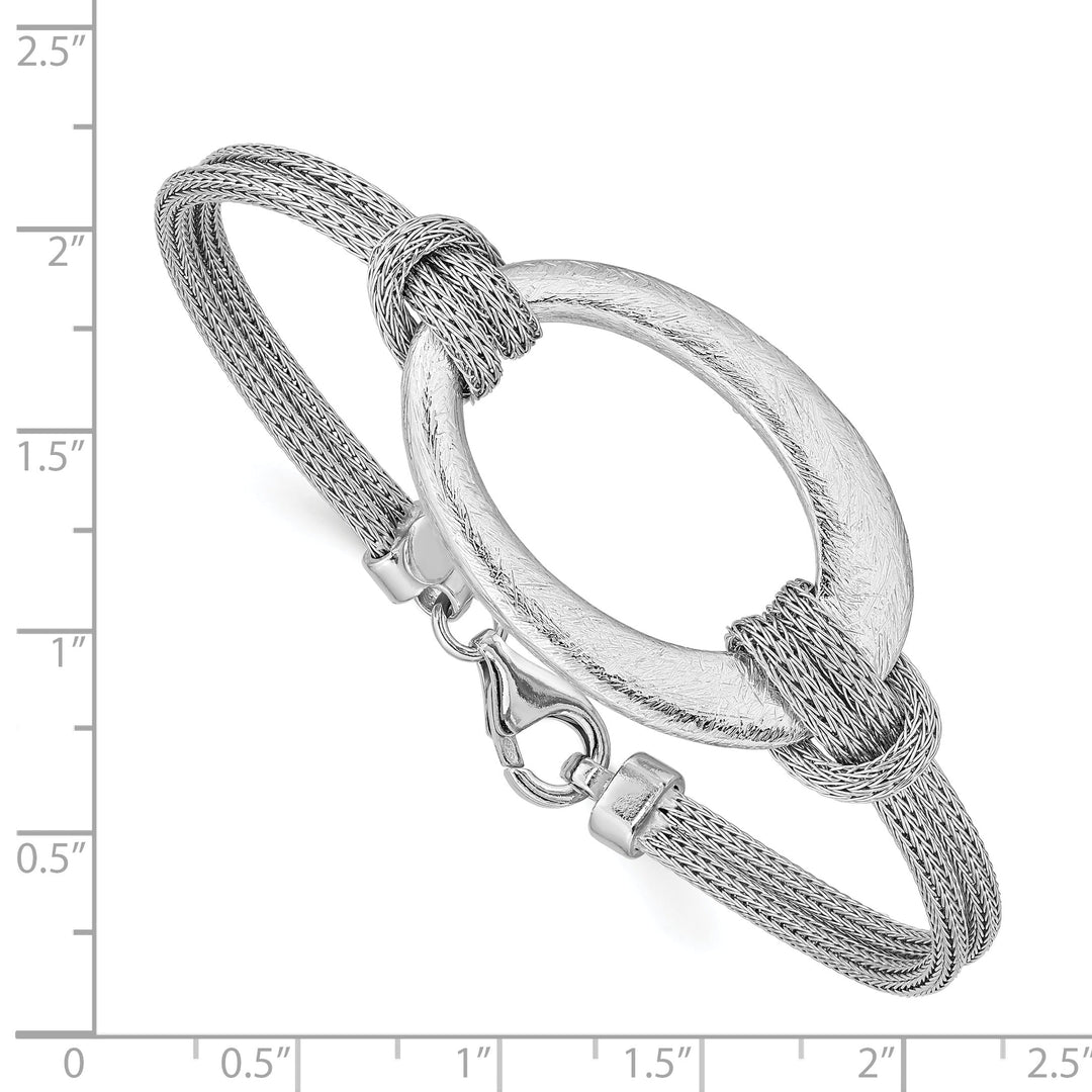 Silver Rhodium Oval Mesh Knotted Bracelet