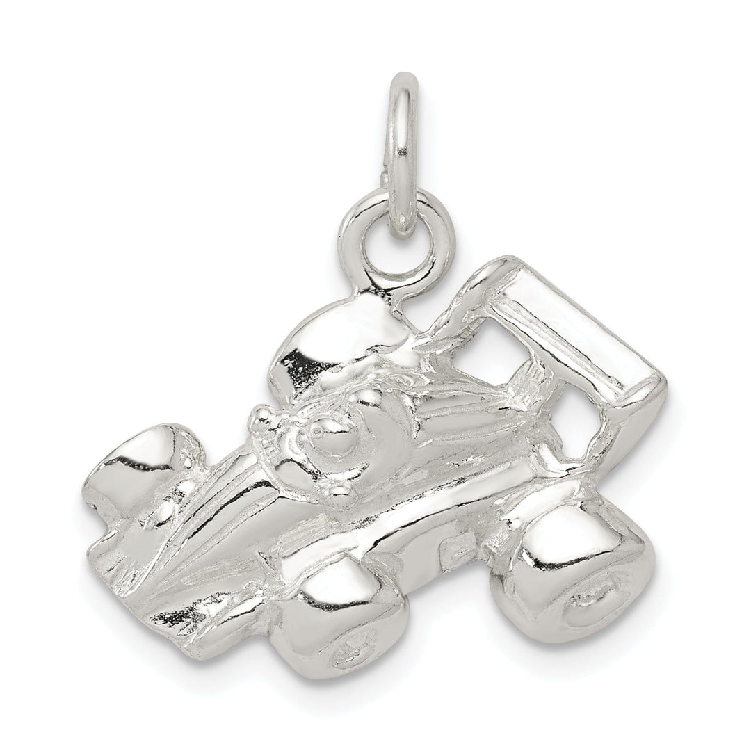 Solid Sterling Silver Race Car Charm Pendant