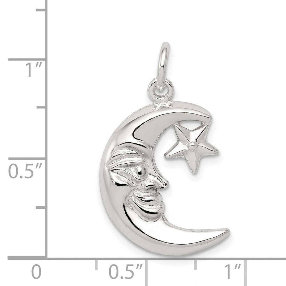Solid Sterling Silver Moon Star Charm Pendant