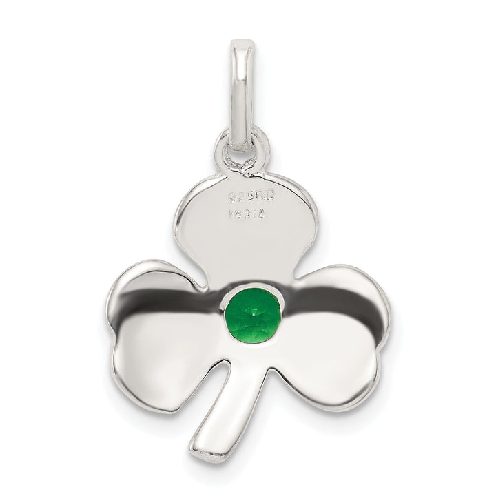 Silver Polished Finish Clover Green Glass Charm
