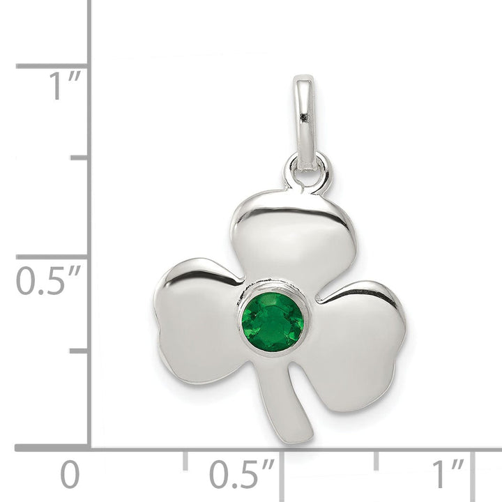 Silver Polished Finish Clover Green Glass Charm