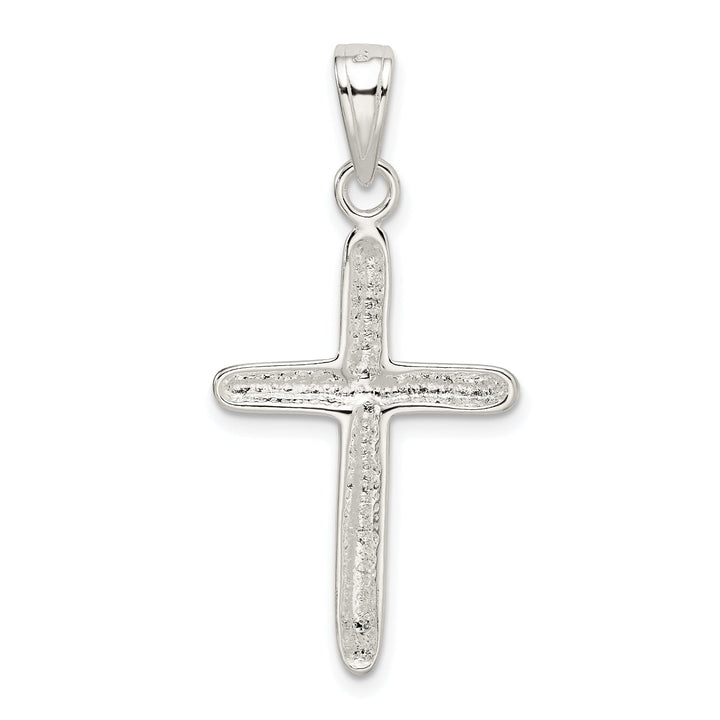 Silver Polished Textured Finish Cross Pendant