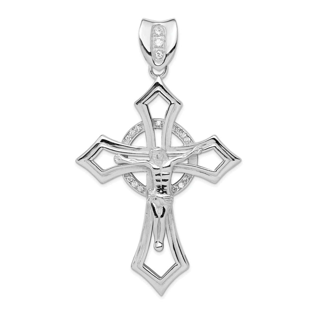 Silver Polished C.Z Design Crucifix Pendant