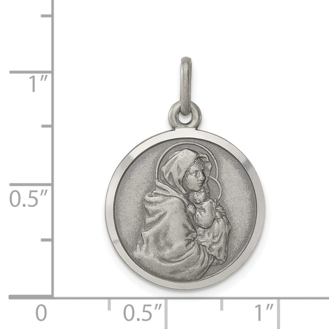 Sterling Silver Antiqued Madonna Child Medal