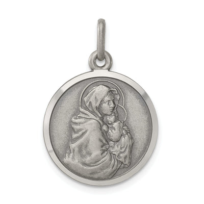 Sterling Silver Antiqued Madonna Child Medal