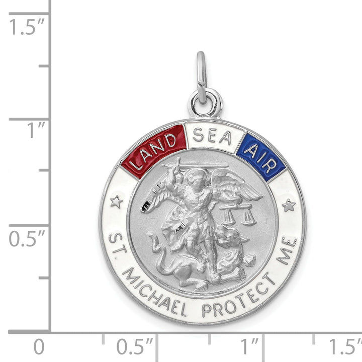 Sterling Silver Enameled Saint Michael Medal