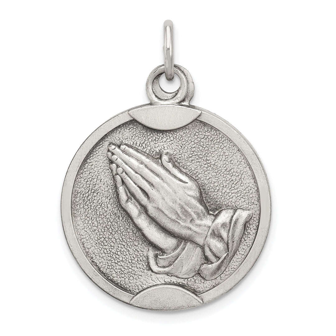 Sterling Silver Antiqued Praying Hands Medal