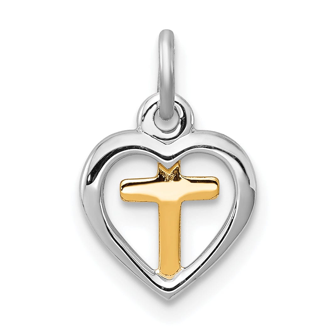 Sterling Silver Vermeil Cross in Heart Charm