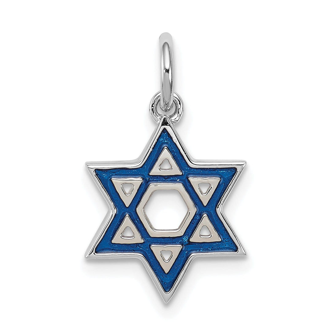 Silver Enameled Blue Star of David Pendant
