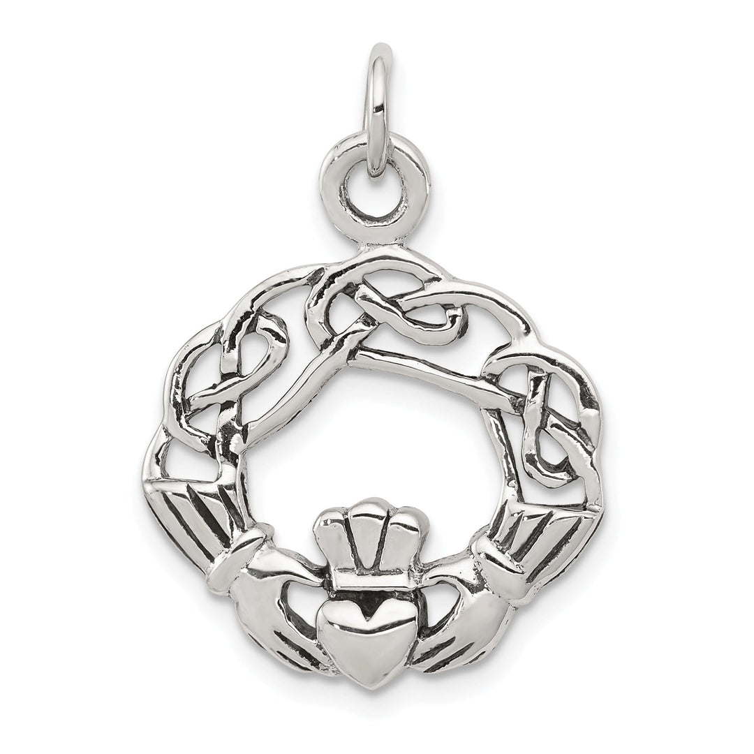 Silver Polished Antiqued Finish Claddagh Charm
