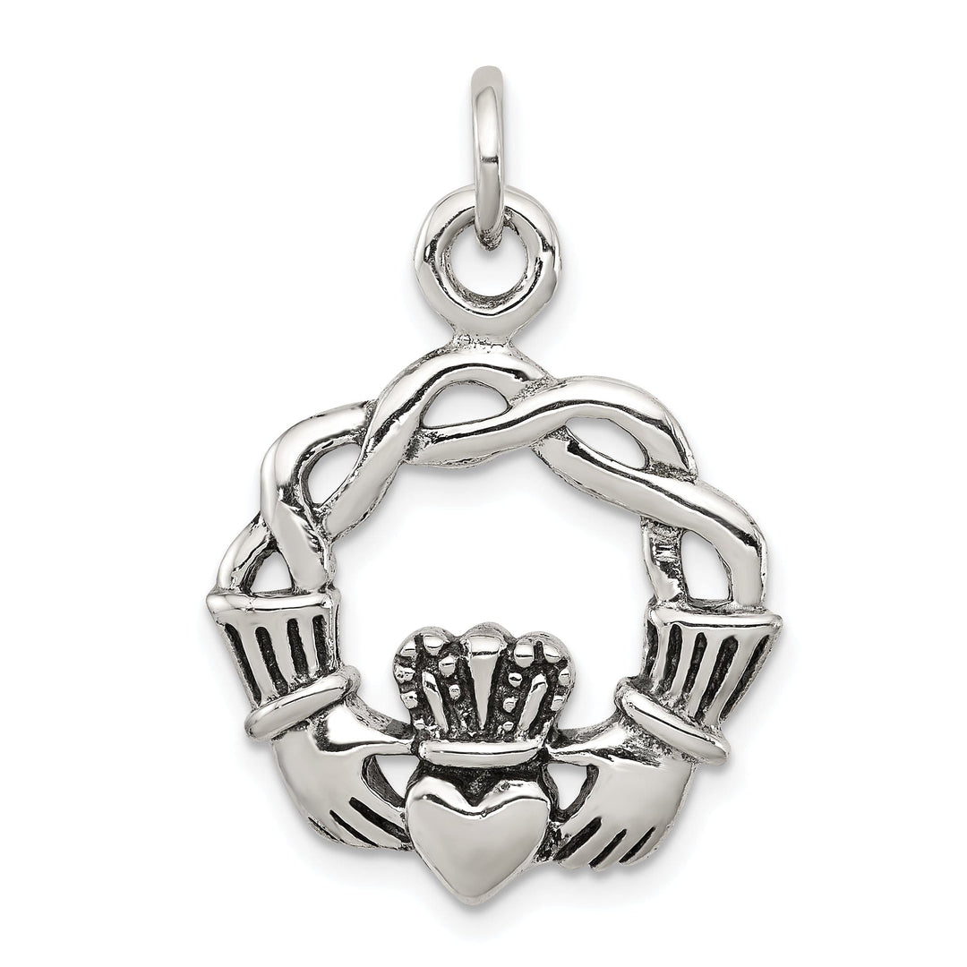 Silver Polished Antiqued Finish Claddagh Charm