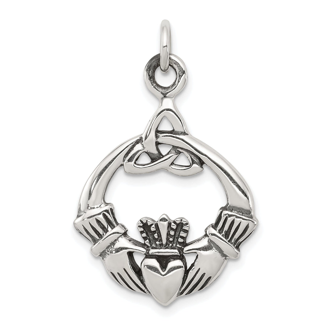 Silver Polished Antiqued Claddagh Charm