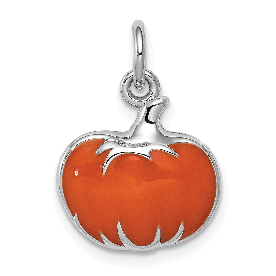 Sterling Silver Orange Enameled Pumpkin Pendant