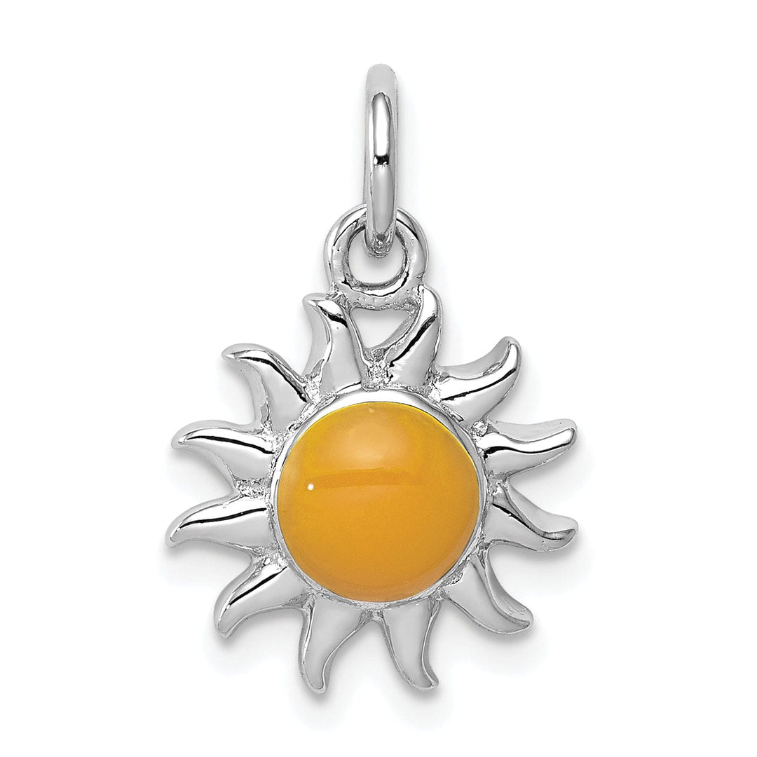 Silver Polish Finish Enameled Yellow Sun Charm