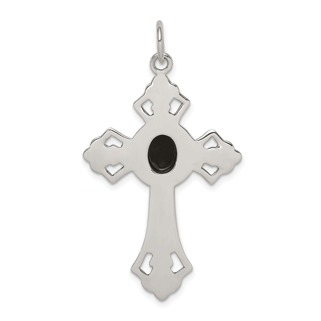 Silver Antique Polish Finish Onyx Cross Pendant