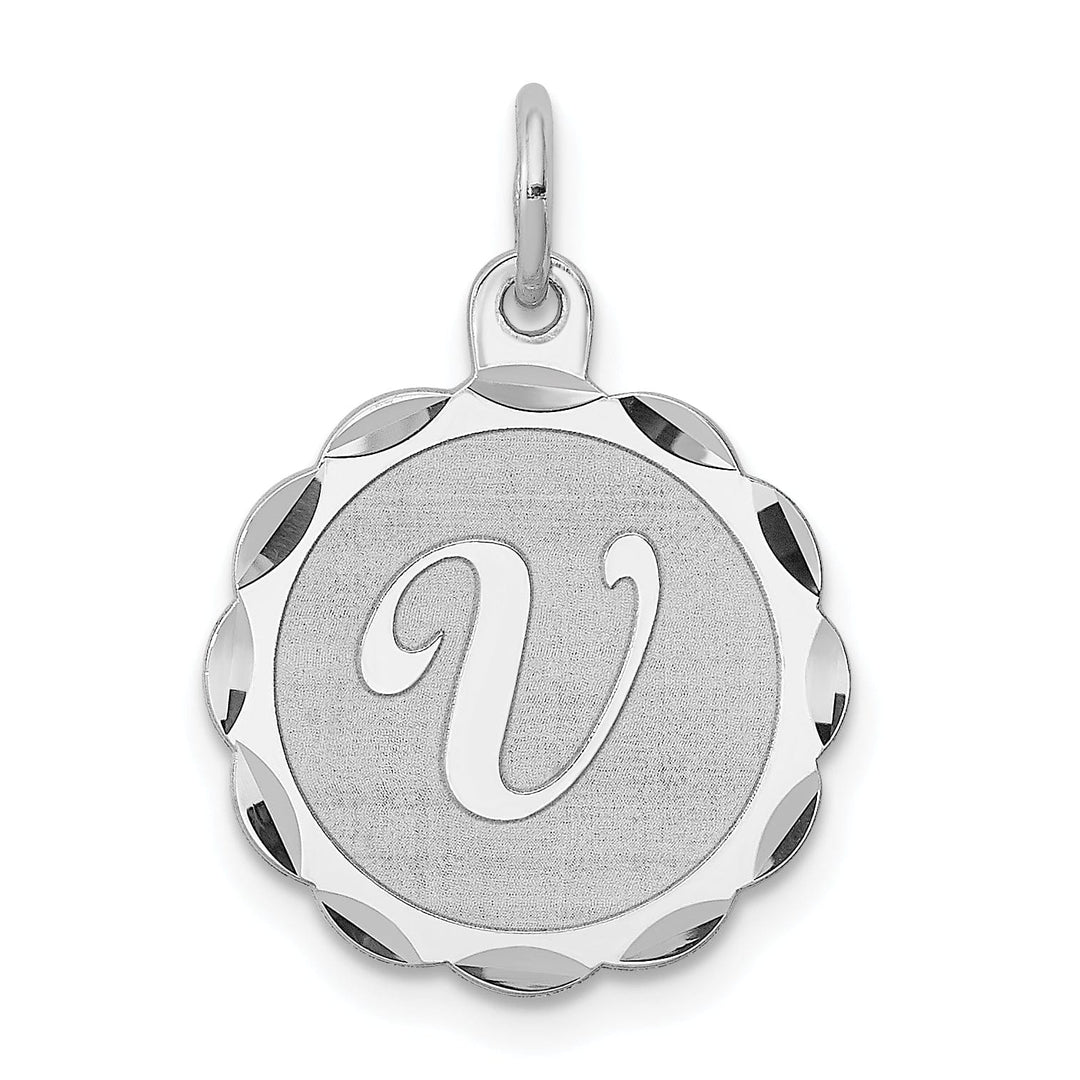 Sterling Silver Brocaded Initial V Charm
