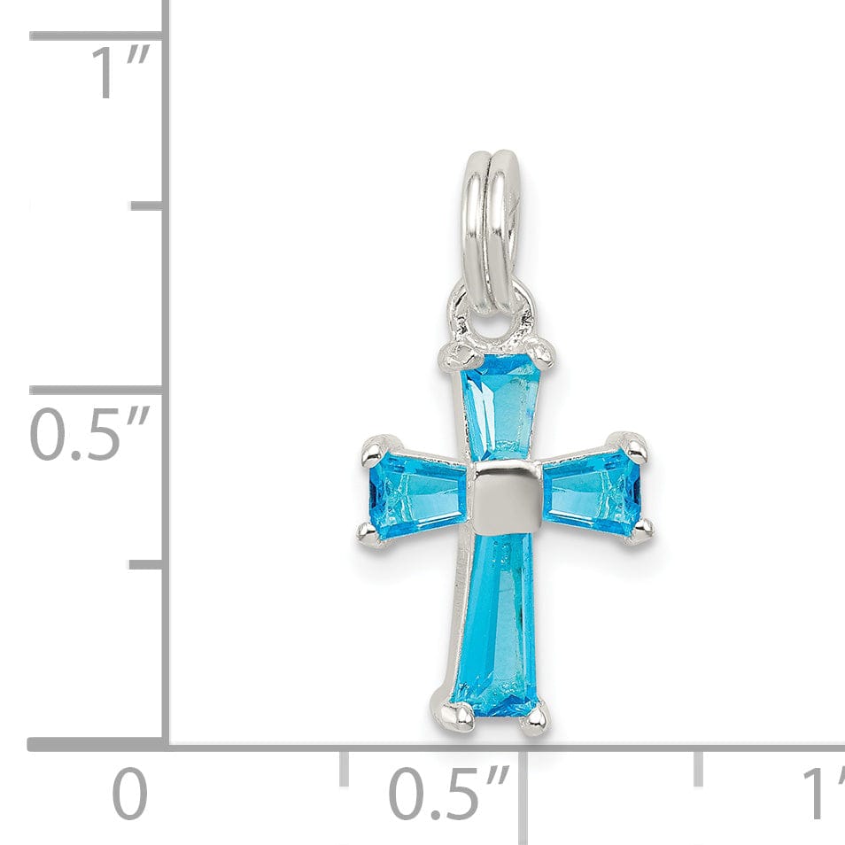 Silver Polished Finish Blue C.Z Cross Pendant