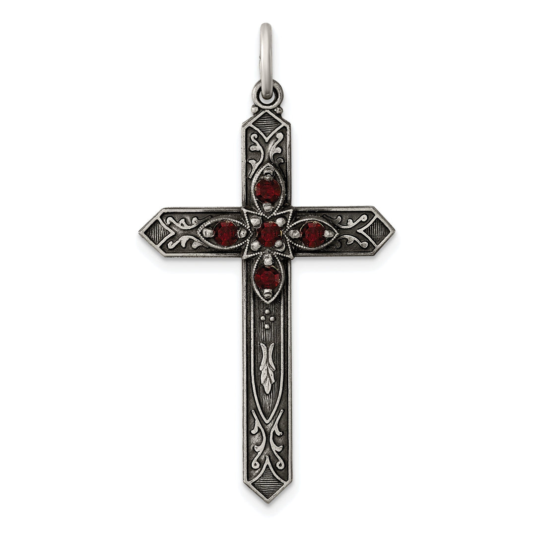 Silver Antique January Birthstone Cross Pendant