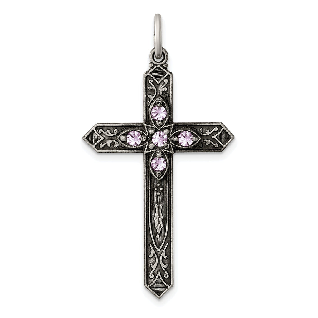 Silver Antique June Birthstone Cross Pendant