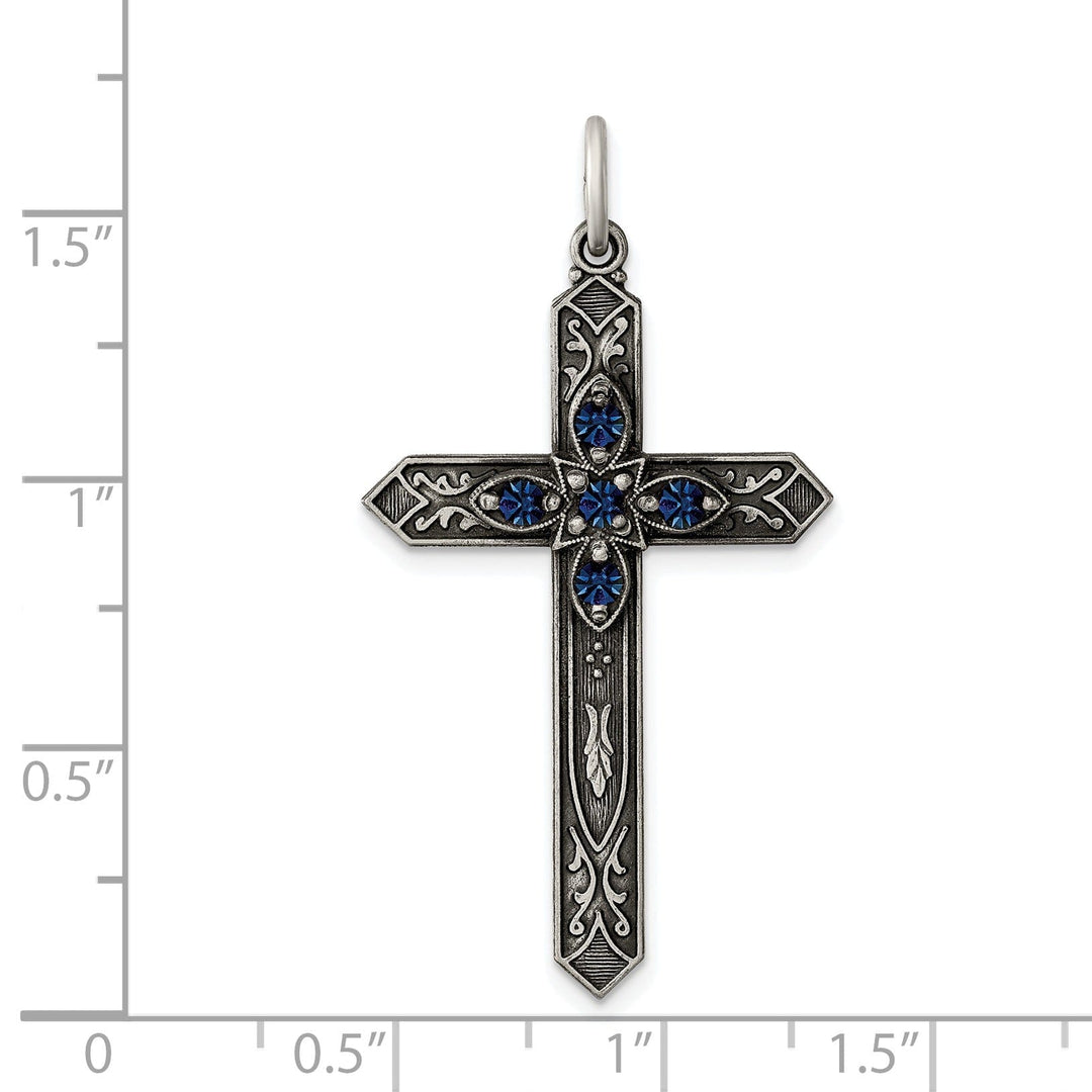 Silver Steptember Birthstone Cross Pendant