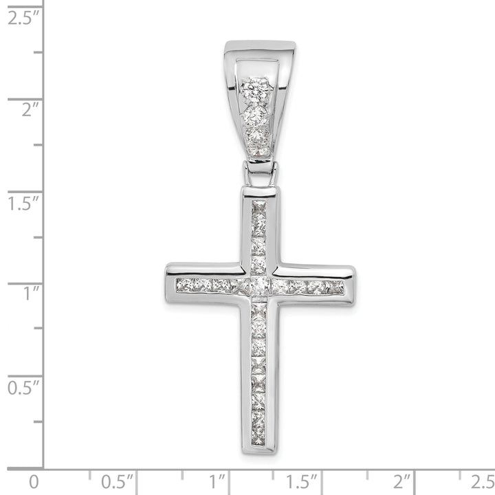 Sterling Silver Polish Finish C.Z Cross Pendant