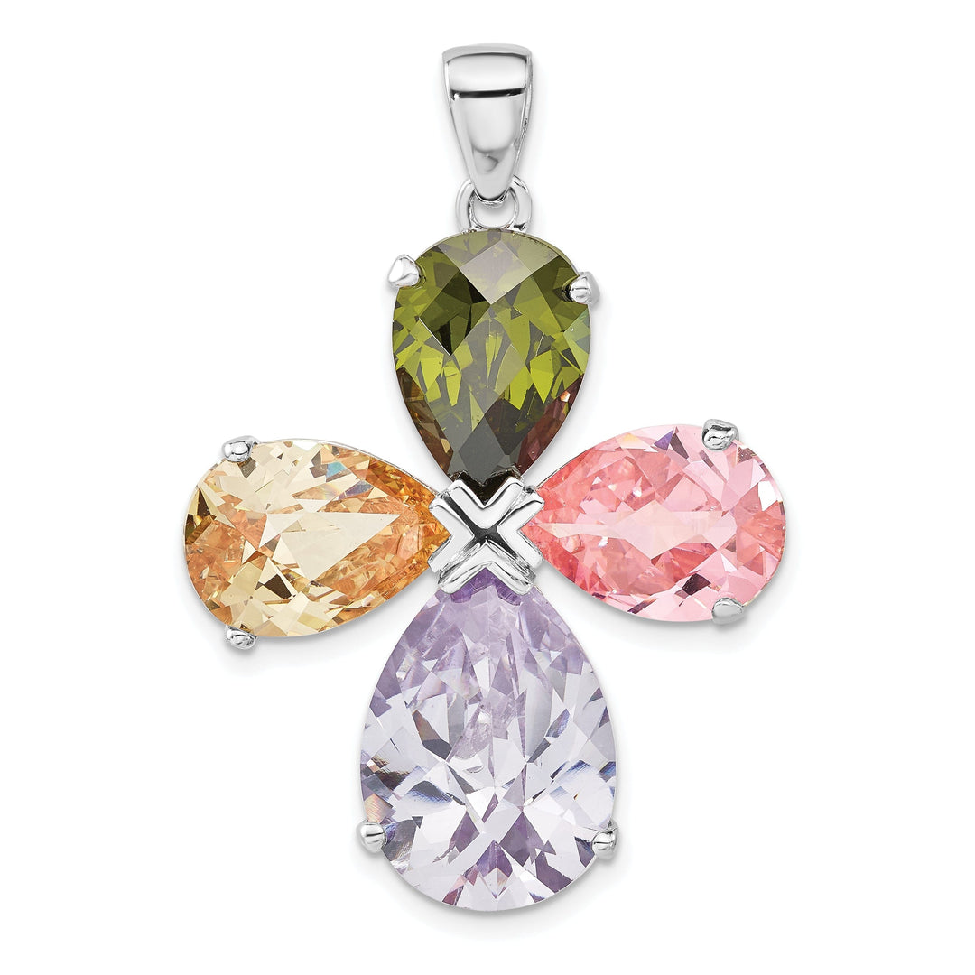 Sterling Silver Multi-color C.Z Cross Pendant