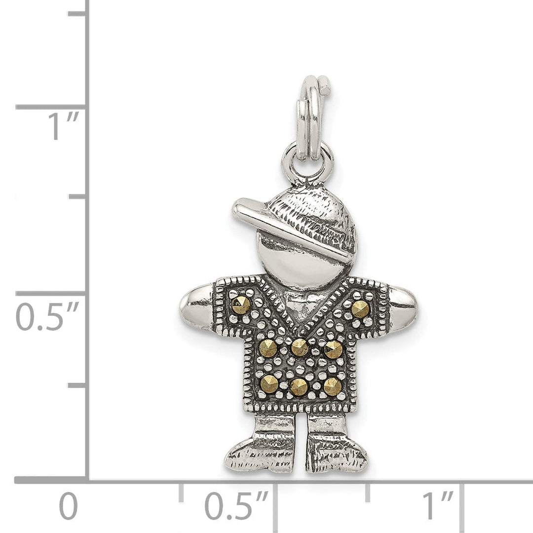 Silver Antiqued Marcasite Boy Charm Pendant