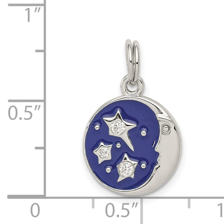 Sterling Silver Enameled and CZ Moon Star Charm