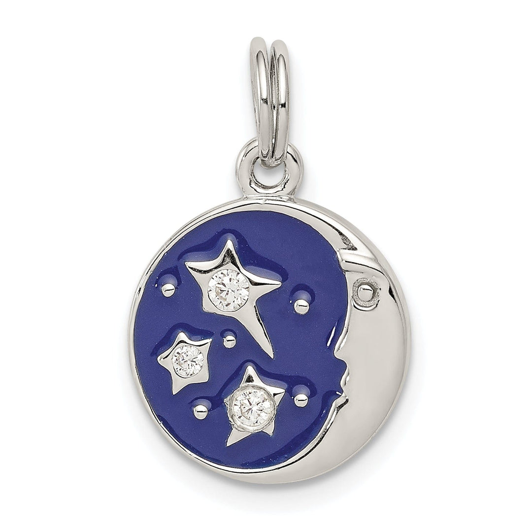 Sterling Silver Enameled and CZ Moon Star Charm