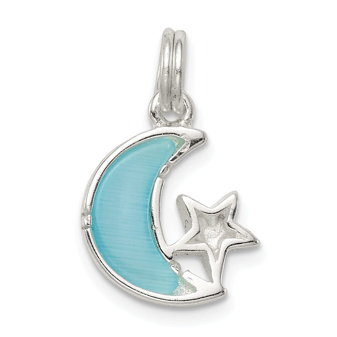 Silver Blue Enameled Moon Star Charm Pendant