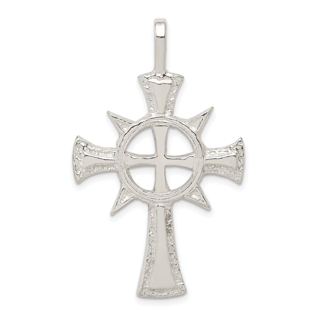 Silver Polish Texture Finish Iona Cross Pendant