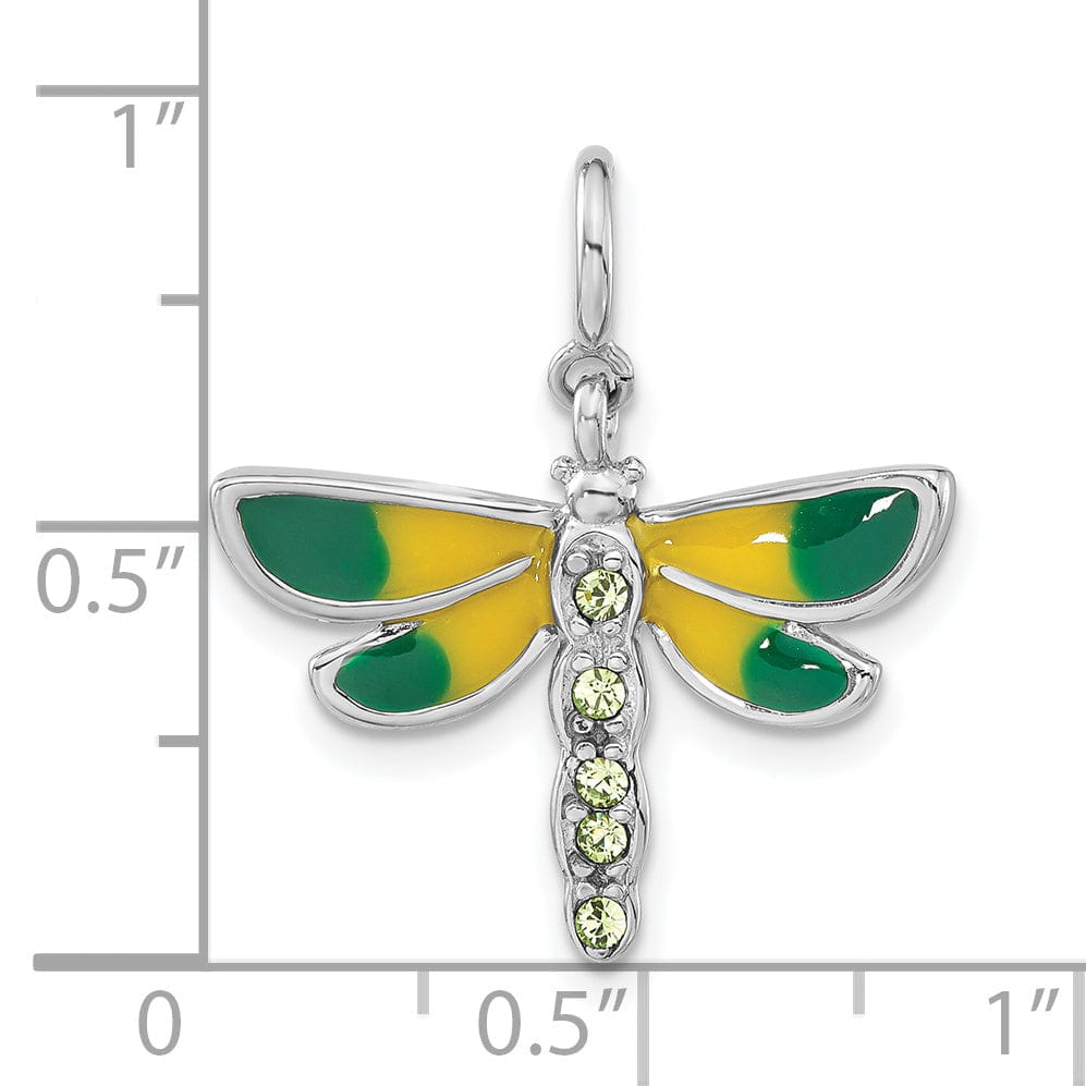 Silver Polished Yellow Green Dragonfly Charm