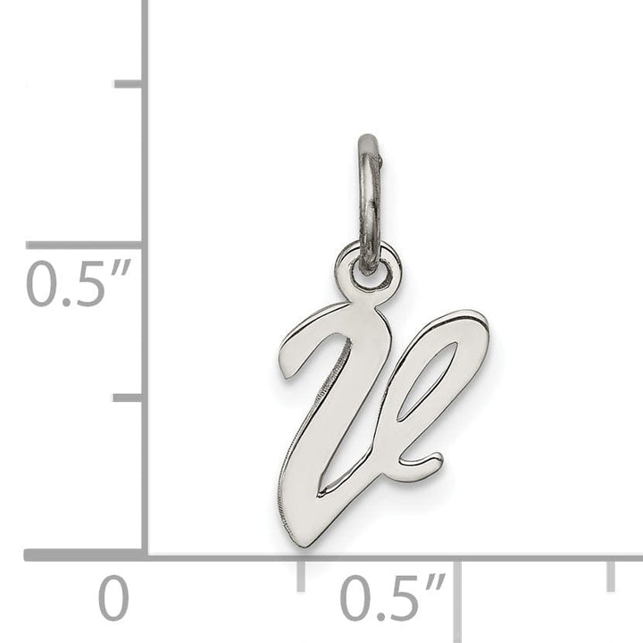 Sterling Silver Small Script Initial V Charm