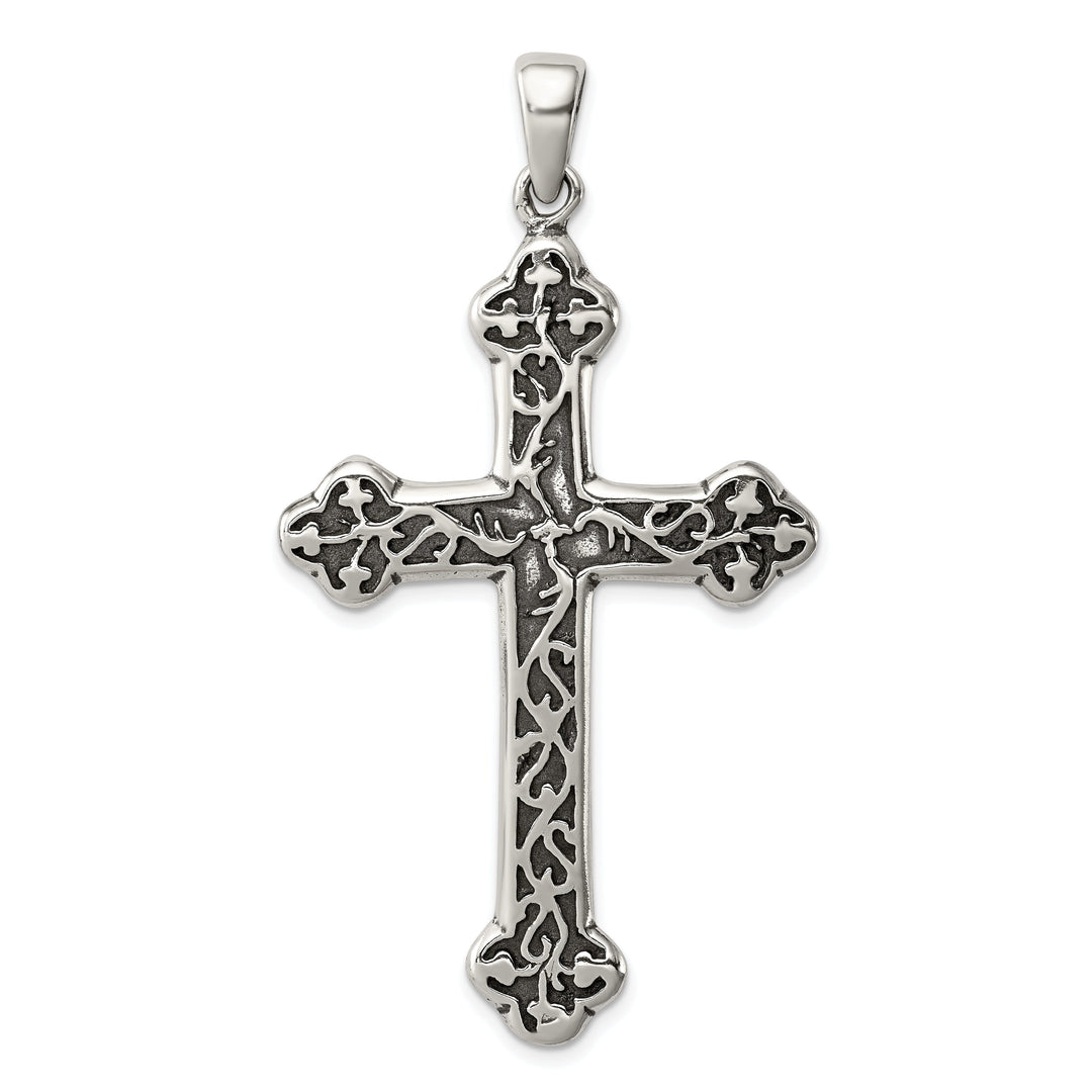 Sterling Silver Antiqued Thorn Cross Pendant