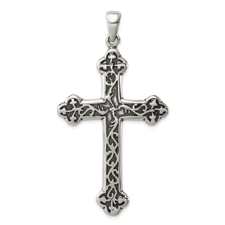 Sterling Silver Antiqued Thorn Cross Pendant
