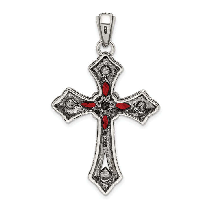 Silver Antique Red C.Z Marcasite Cross Pendant