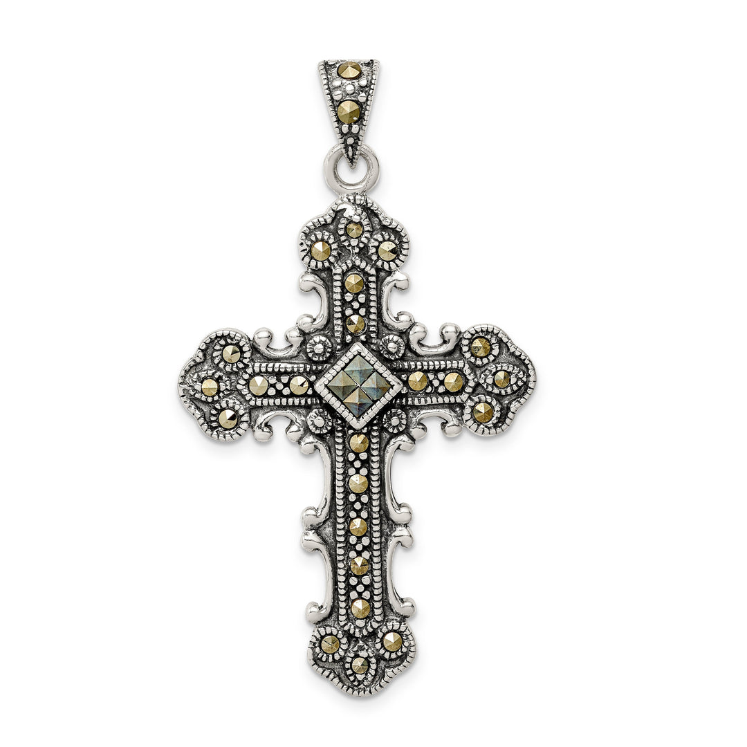 Silver Antique Finish Marcasite Cross Pendant