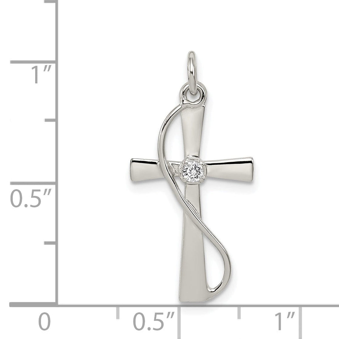 Silver Polished Cubic Zirconia Cross Pendant